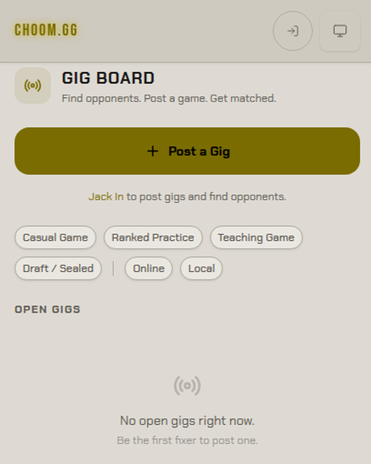 CHOOM.GG — Gig Board / LFG feature