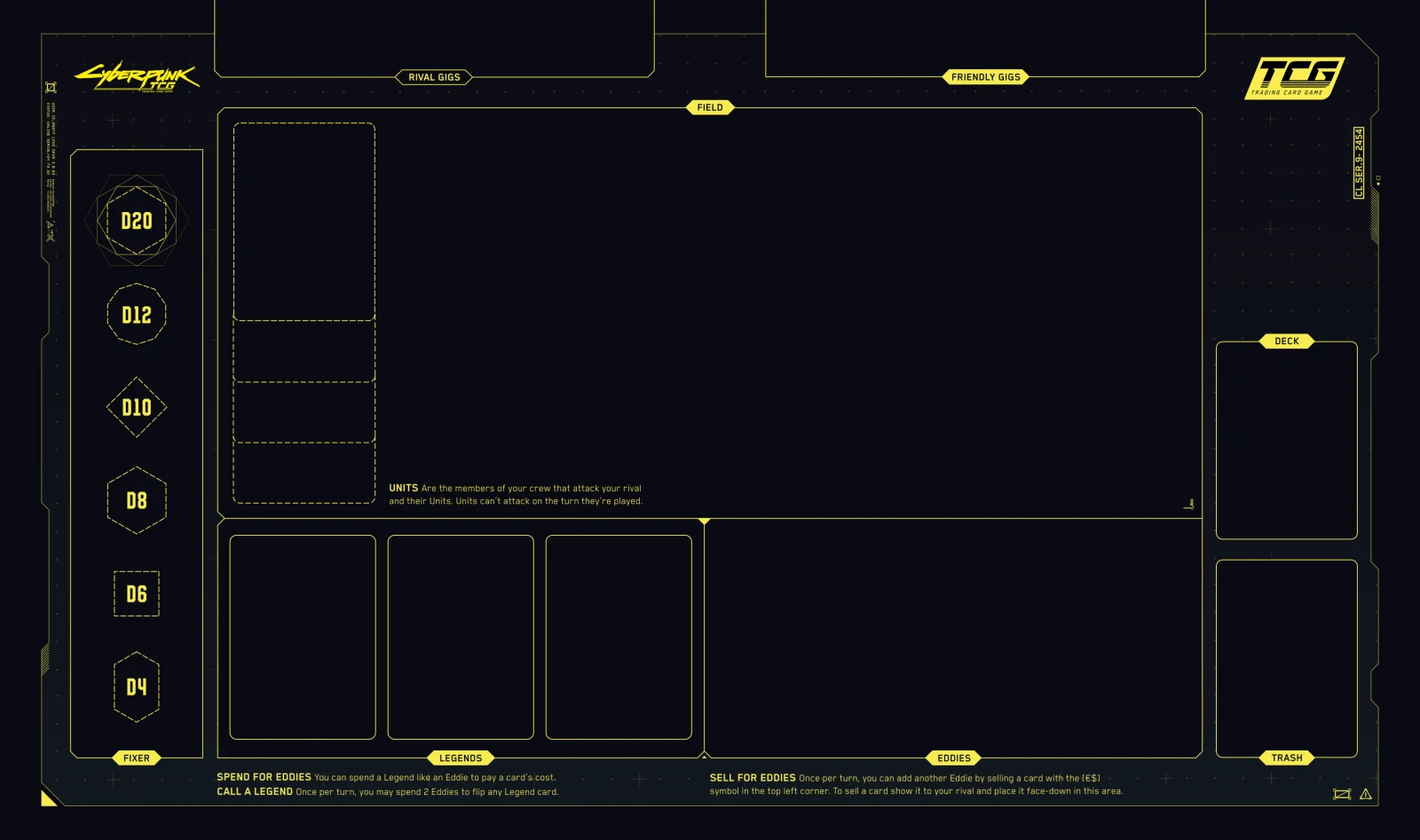 Cyberpunk TCG - Playmat Layout fuer Organized Play (Quelle: cyberpunktcg.com)