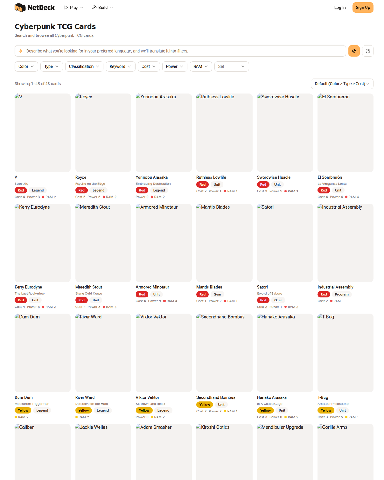 Netdeck.gg — Cyberpunk TCG card DB on the multi-TCG platform