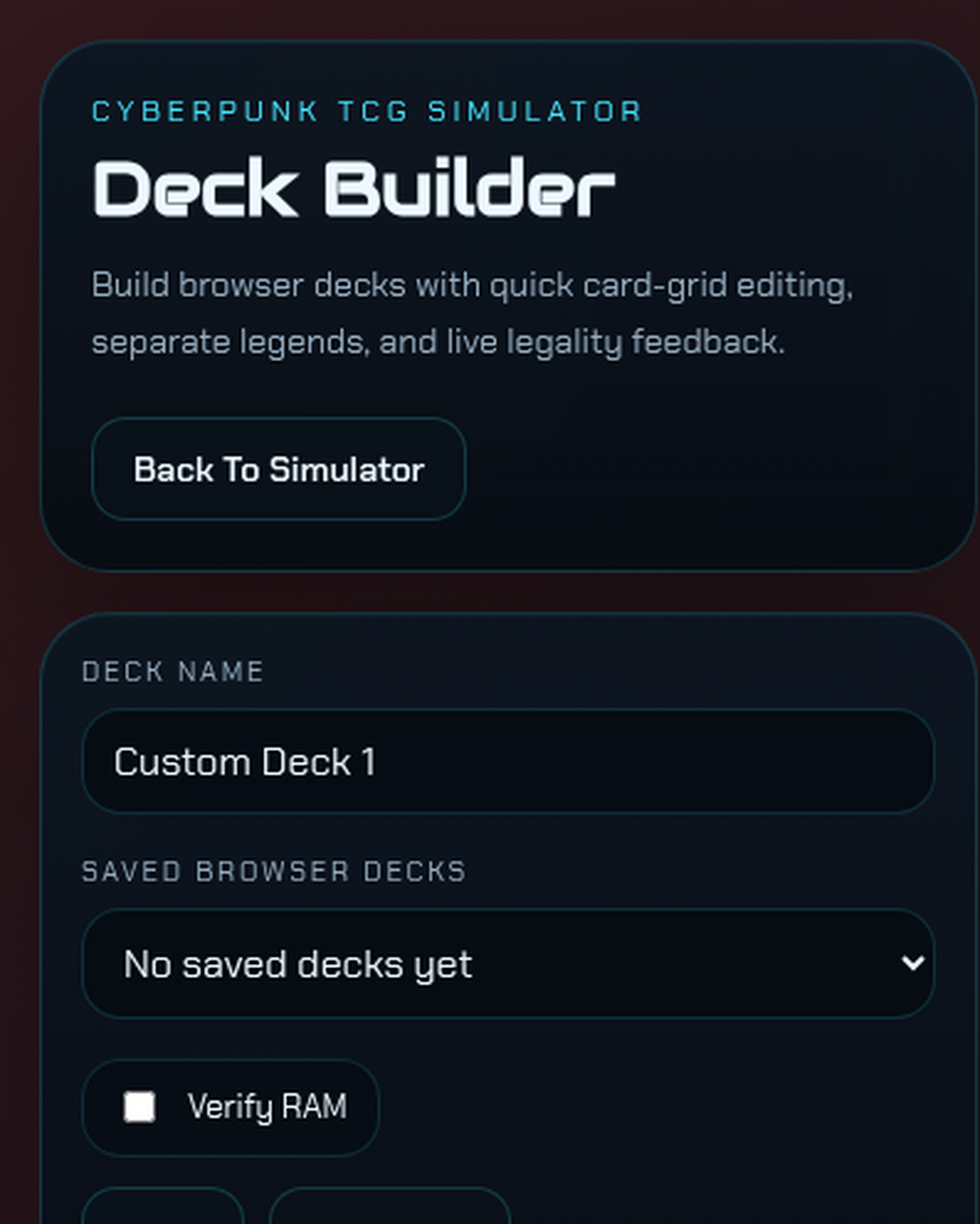cyberpunk-tcg-sim.online — Deck Builder