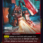 Cyberpunk TCG - Royce Don't Call Me Simon, rote Karte (Quelle: cyberpunktcg.com)