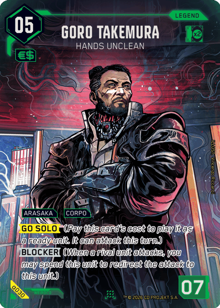 Cyberpunk TCG - Goro Takemura Karte (Quelle: cyberpunktcg.com / CardNexus)