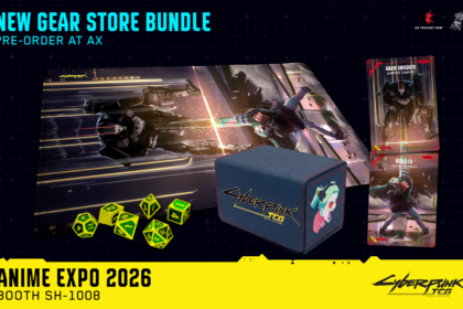 Cyberpunk TCG Premium Accessory Bundle — Diptych Nova Rare Cards, Spielmatte, Deckbox und Würfel (Quelle: cyberpunktcg.com)
