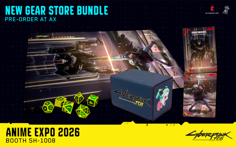 Cyberpunk TCG Premium Accessory Bundle — Diptych Nova Rare Cards, Spielmatte, Deckbox und Würfel (Quelle: cyberpunktcg.com)