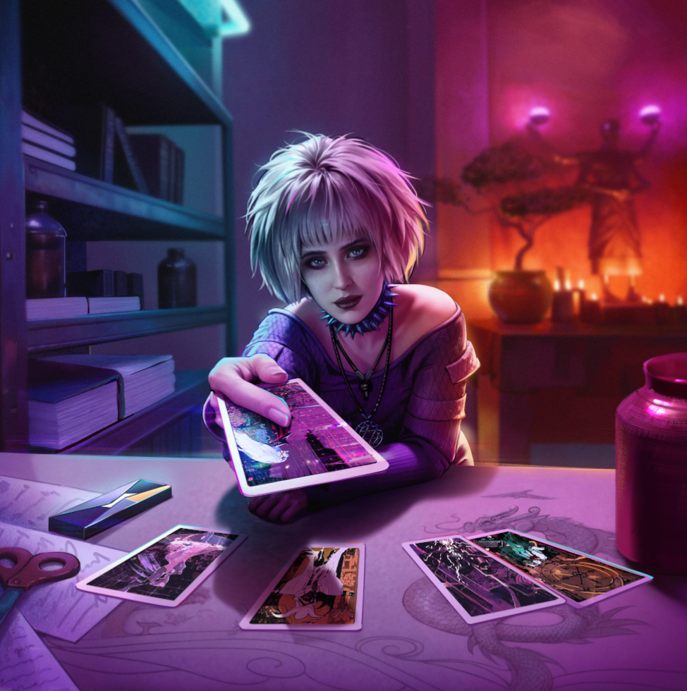 Cyberpunk TCG - Kartenartwork Misty Olszewski aus dem Community Card Reveal Schedule (Quelle: cyberpunktcg.com)