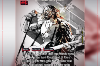Johnny Silverhand: Rocking Renegade card art, Cyberpunk TCG Secret Iconic printing