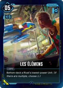 Cyberpunk TCG - Karte Les Elemens, Programm der Corpo-Farbe, Nummer 133 aus Welcome to Night City (Quelle: cyberpunktcg.com / WeirdCo)