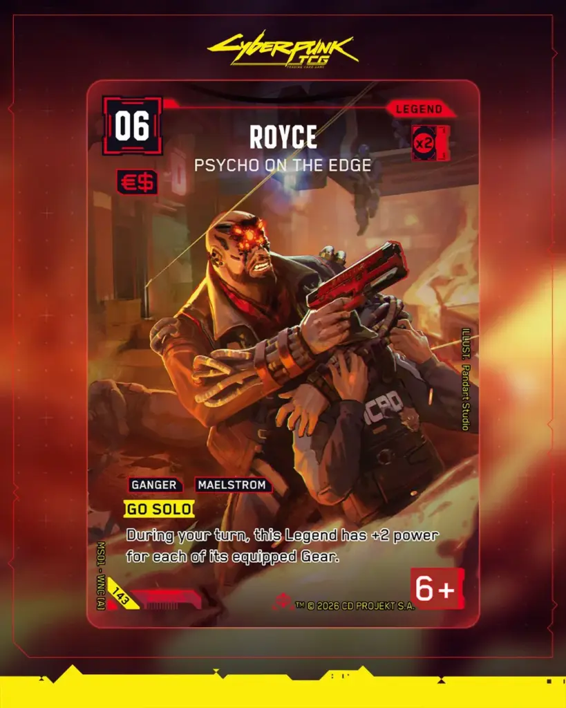 Cyberpunk TCG - Royce: Psycho On The Edge als Retail Iconic Rare, illustriert von Pandart Studio (Quelle: WeirdCo via Bluesky)