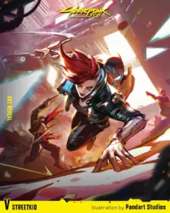 Cyberpunk TCG - V: Streetkid Retail Iconic Rare, illustriert von Pandart Studio (Quelle: offizieller Bluesky-Account cyberpunktcg)