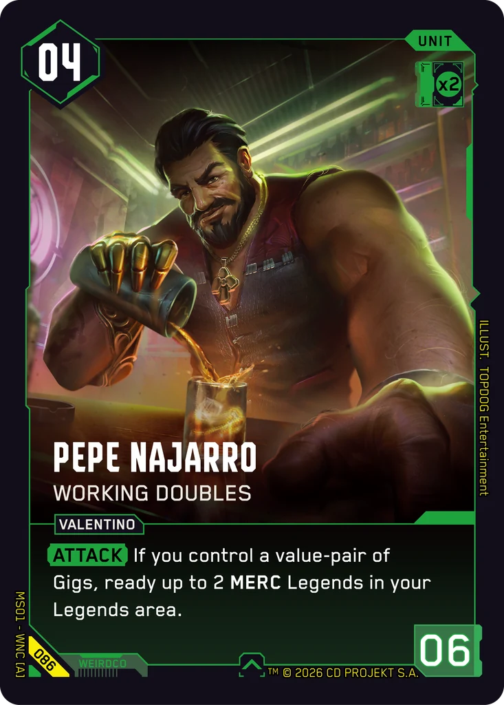 Pepe Najarro: Working Doubles, Karte aus dem Cyberpunk TCG