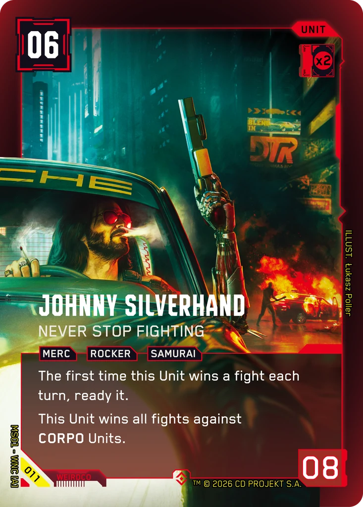 Johnny Silverhand: Never Stop Fighting, Karte aus dem Cyberpunk TCG