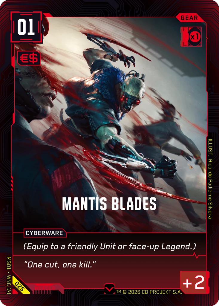 Mantis Blades, Karte aus dem Cyberpunk TCG
