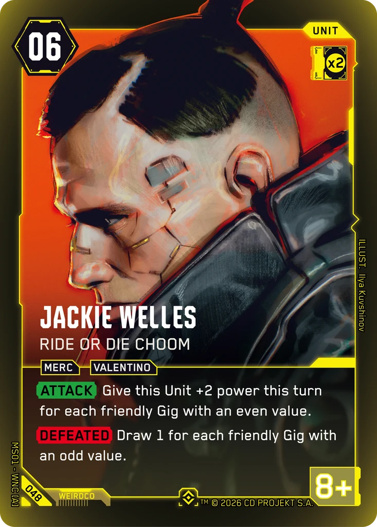 Jackie Welles: Ride or Die Choom, Karte aus dem Cyberpunk TCG