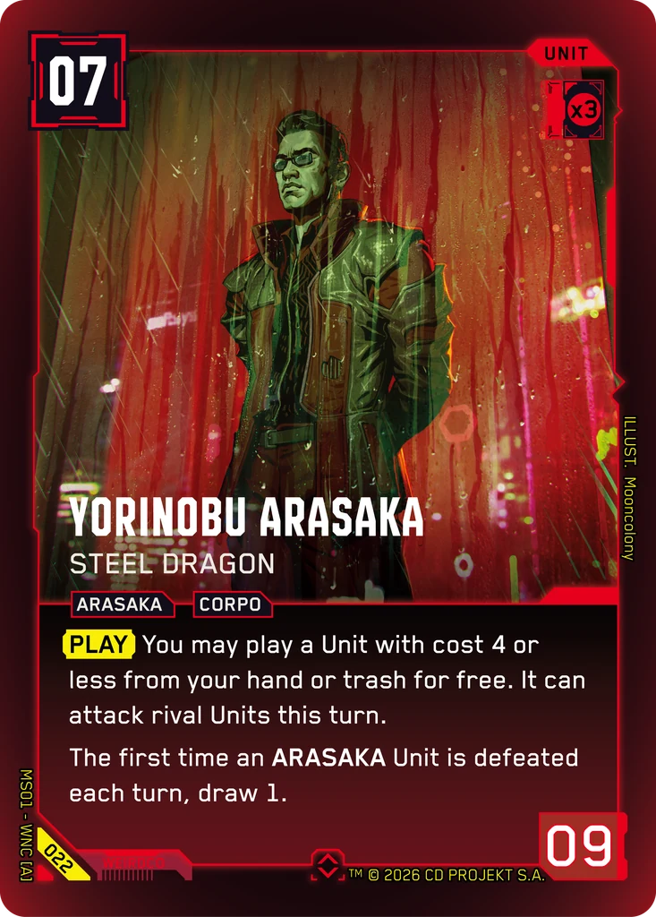 Yorinobu Arasaka: Steel Dragon, Karte aus dem Cyberpunk TCG