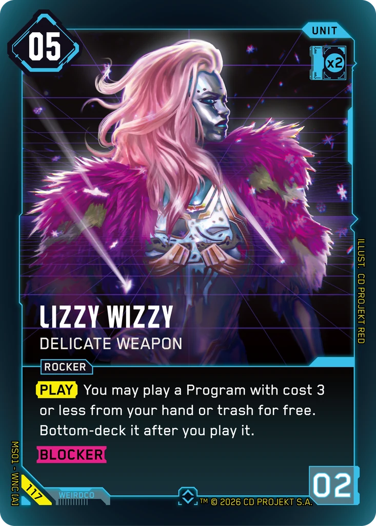 Lizzy Wizzy: Delicate Weapon, Karte aus dem Cyberpunk TCG