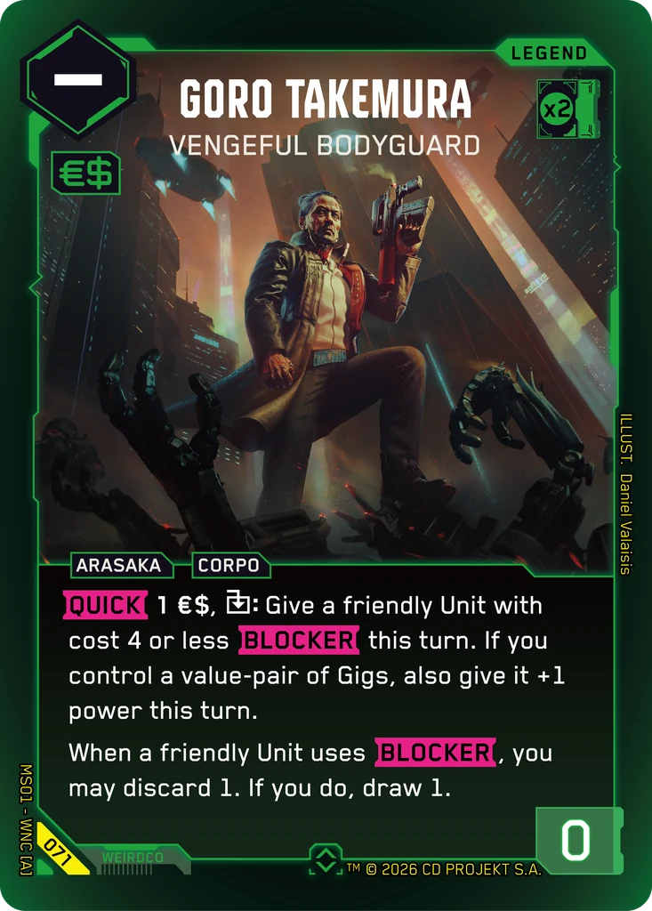 Goro Takemura: Vengeful Bodyguard, Karte aus dem Cyberpunk TCG