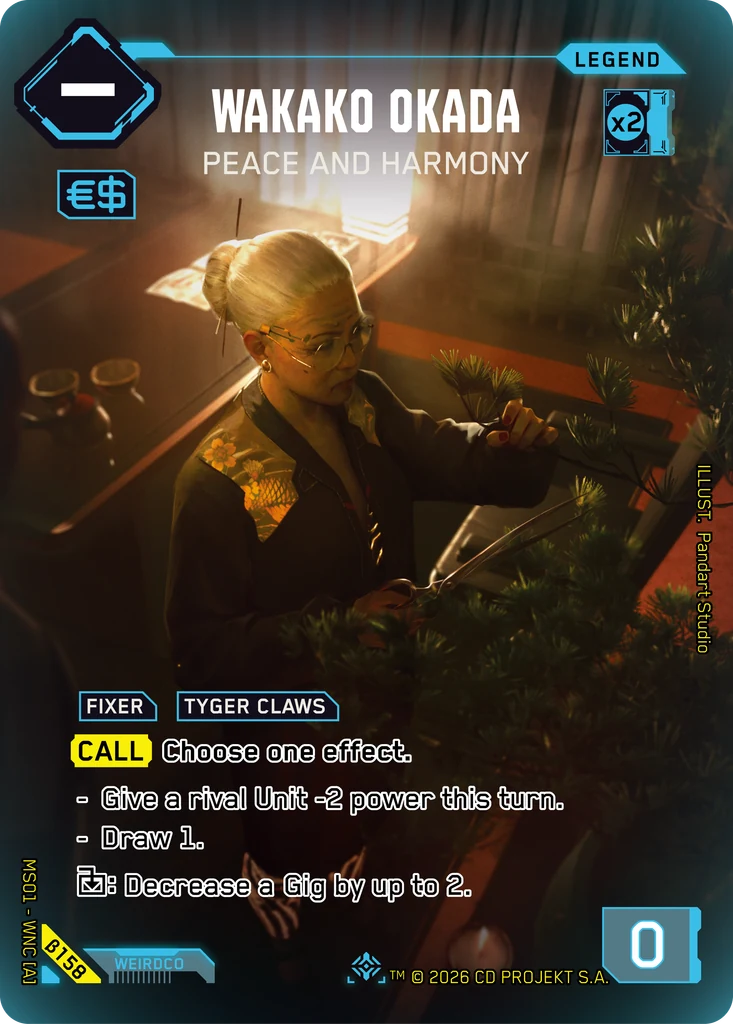 Cyberpunk TCG - Wakako Okada: Peace and Harmony, Iconic Legend von Pandart Studio (Quelle: offizielle Kartendatenbank)