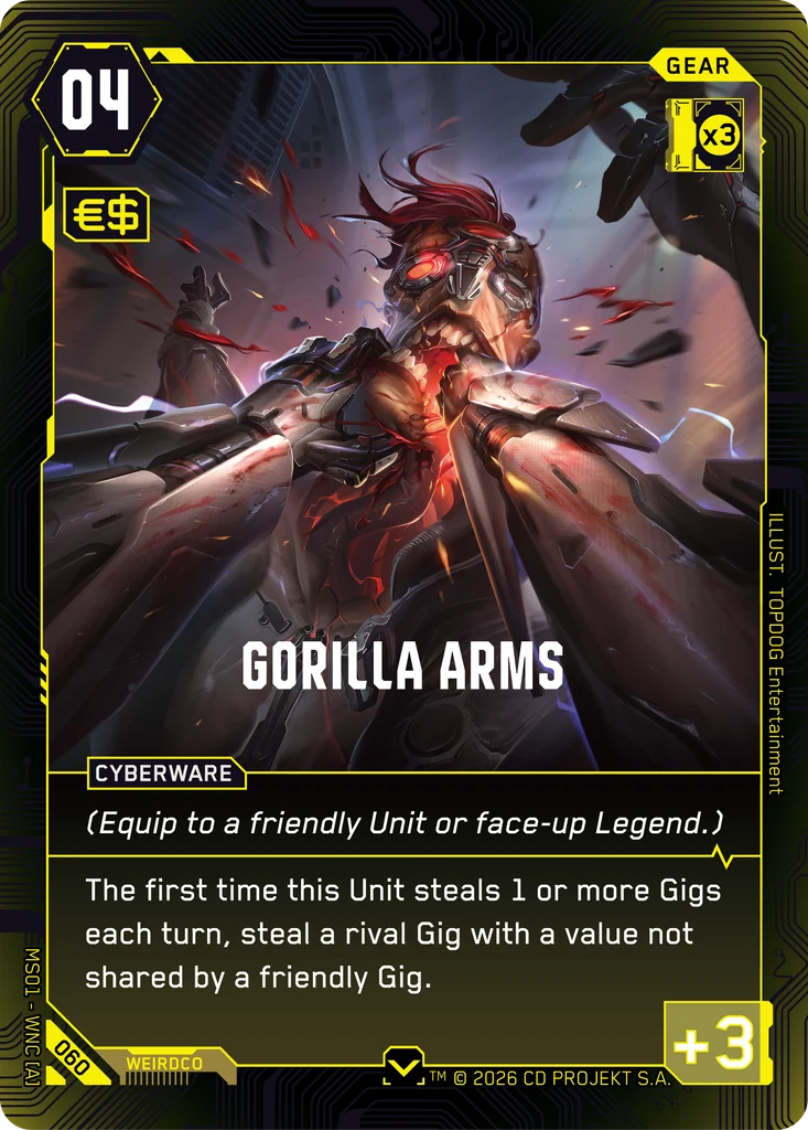 Cyberpunk TCG - Gorilla Arms Kartenbild (Quelle: WeirdCo / netdeck.gg)